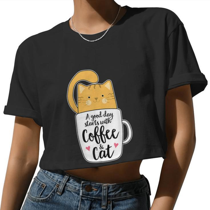 Orange Cat Coffee Mug Tshirt Cat Lover Women Cropped T-shirt
