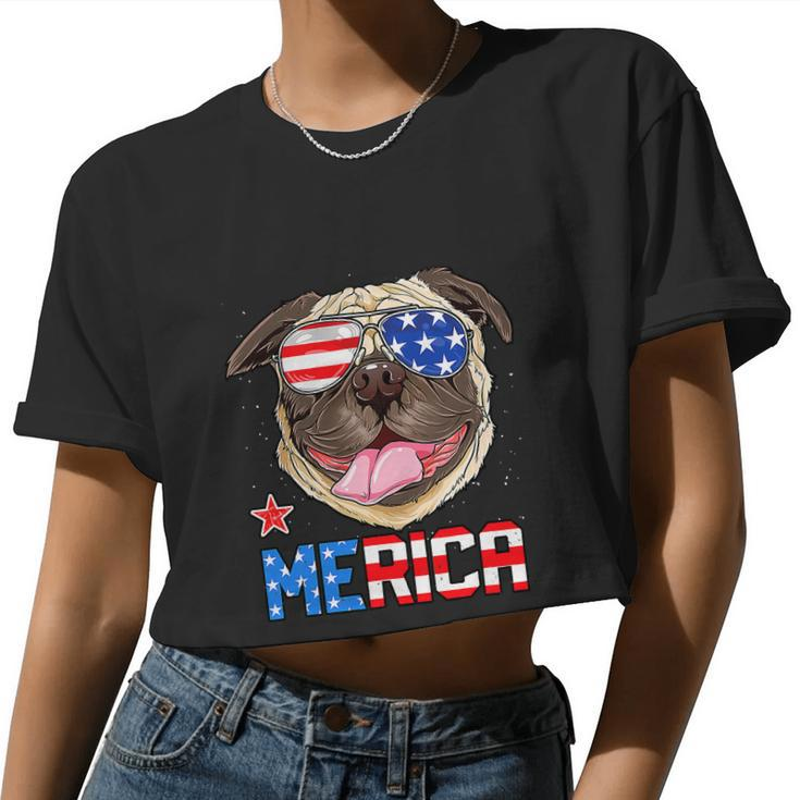 Pug 4Th Of July Merica American Flag Women Cropped T-shirt