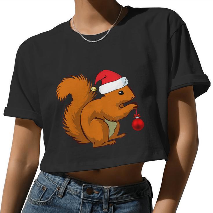 Squirrel Christmas Shirt Santa Hat Animal Kids Tshirt Women Cropped T-shirt