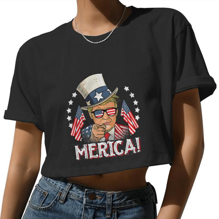 Trump Merica 4Th Of July American Flag Women Cropped T-shirt