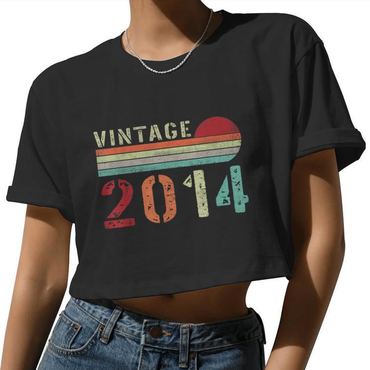 Vintage 2014  8 Years Old Boys And Girls 8Th Birthday Women Cropped T-shirt
