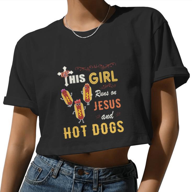 Watercolor Girl Run On Jesus And Hot Dogs Women Cropped T-shirt