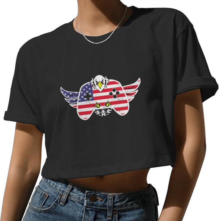Gamer 4Th Of July Video Game Eagle Women Cropped T-shirt