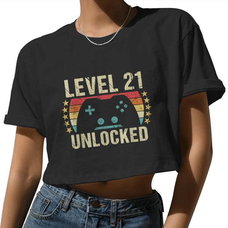 Gaming Vintage 21St Birthday 21 Year Old Boy Girl Gamer Women Cropped T-shirt