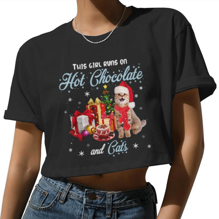 This Girl Runs On Hot Chocolate And Cats Women Cropped T-shirt