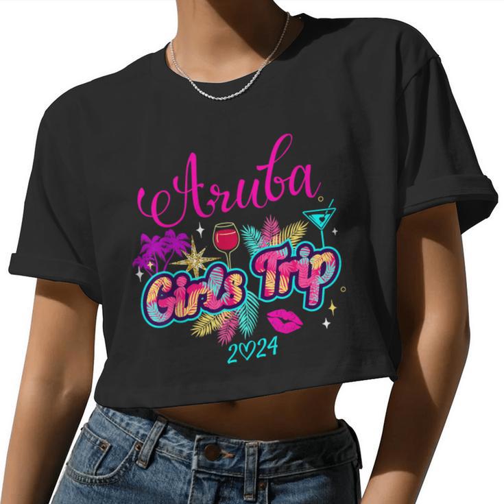 Girls Trip Aruba 2024 Girls Weekend Birthday Squad Women Cropped T-shirt