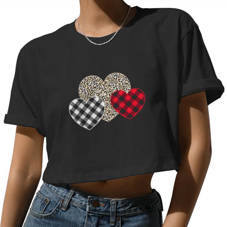 Girls Valentines Day Hearts Love Leopard Plaid Women Cropped T-shirt