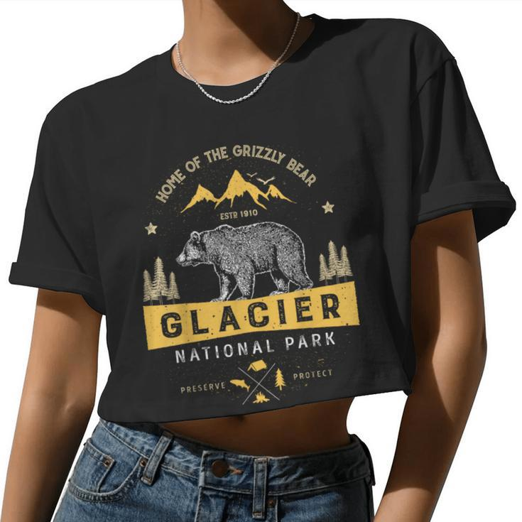 Glacier National Park T Vintage Montana Bear Women Women Cropped T-shirt