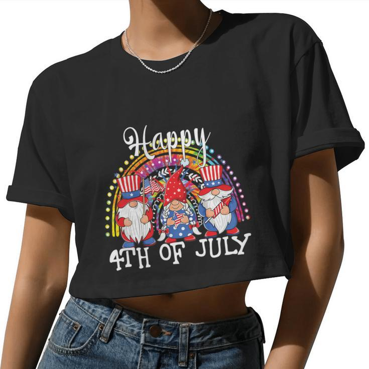 Gnomes Patriotic American Flag Cute Gnomes 4Th Of July Cool Women Cropped T-shirt