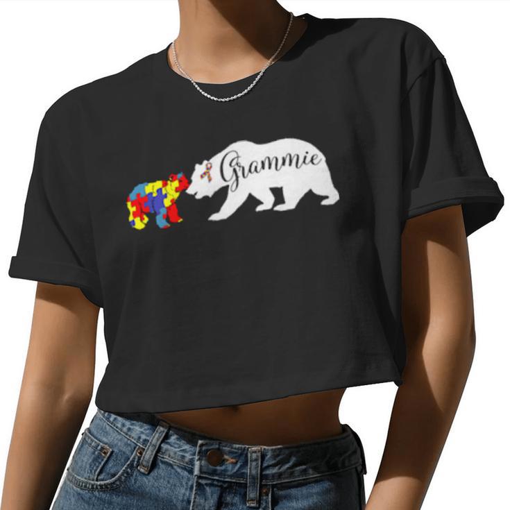 Grammie Bear Autism Awareness Grandma Mom Grand Mother Women Cropped T-shirt