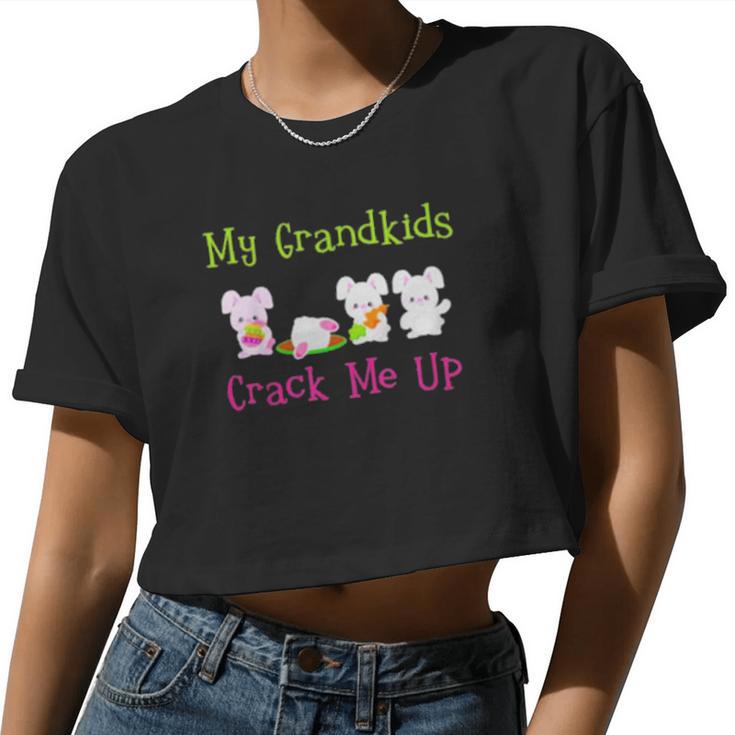 My Grandkids Crack Me Up Easter Bunny For Grandma Grandpa Women Cropped T-shirt