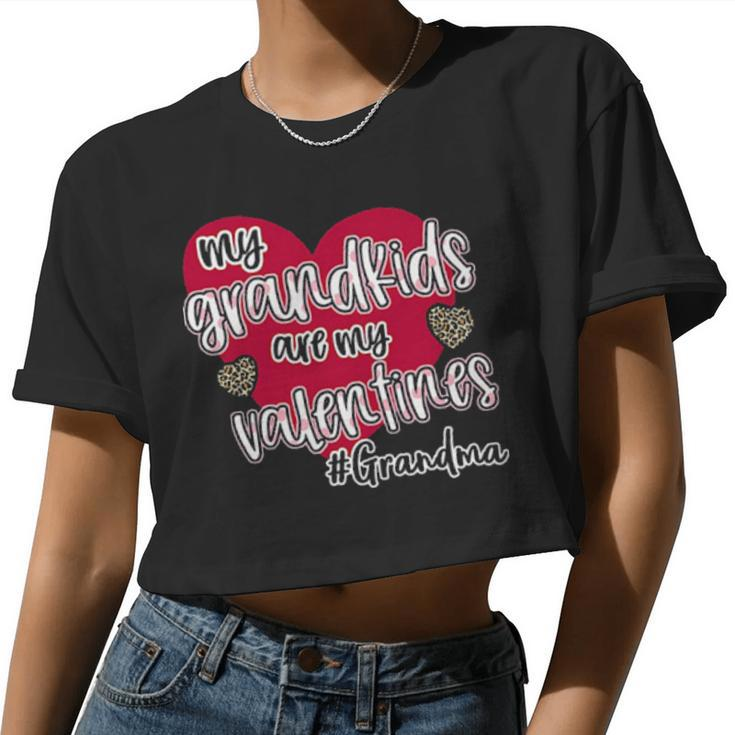 My Grandkids Are My Valentines Grandma Plaid Women Cropped T-shirt