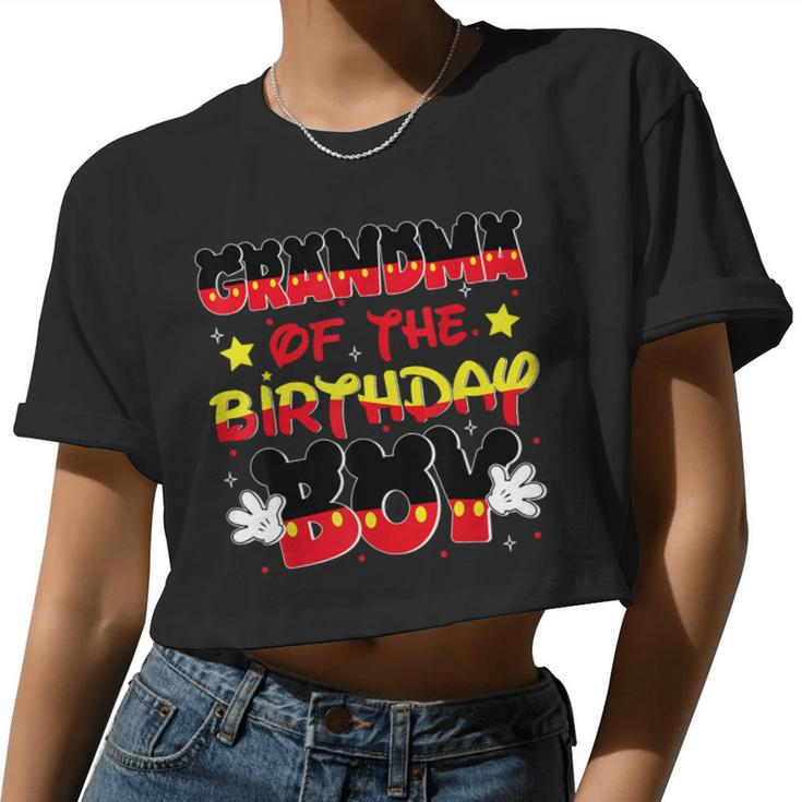 Grandma Of The Birthday Boy Mouse Family Matching Women Cropped T-shirt
