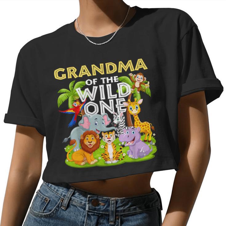 Grandma Of The Wild One Birthday Zoo Animal Safari Jungle Women Cropped T-shirt