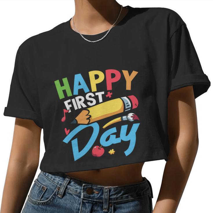 Happy 1St Day Welcome Back To School Graphic Plus Size Shirt For Teacher Kids Women Cropped T-shirt