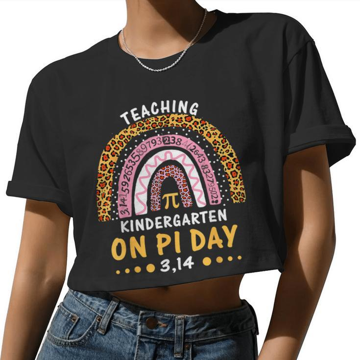 Happy Pi Day Kindergarten Math Teachers Leopard Rainbow Women Cropped T-shirt