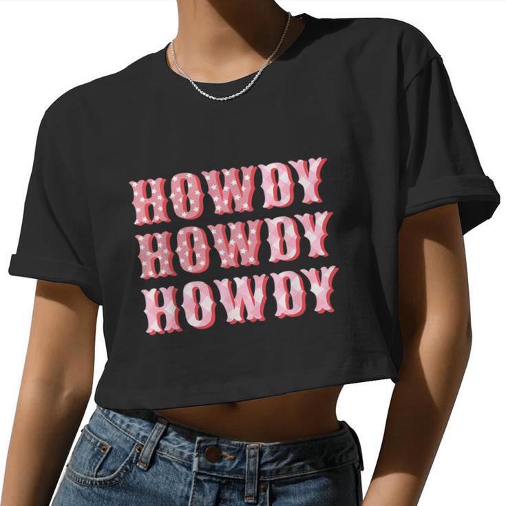 Howdy Cowgirl Boots Bling Women Cute Western Country Women Cropped T-shirt