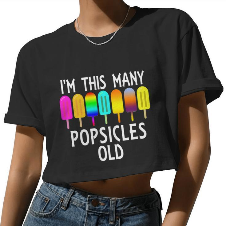 I'm This Many Popsicles Old 7Th Birthday Popsicle Women Cropped T-shirt