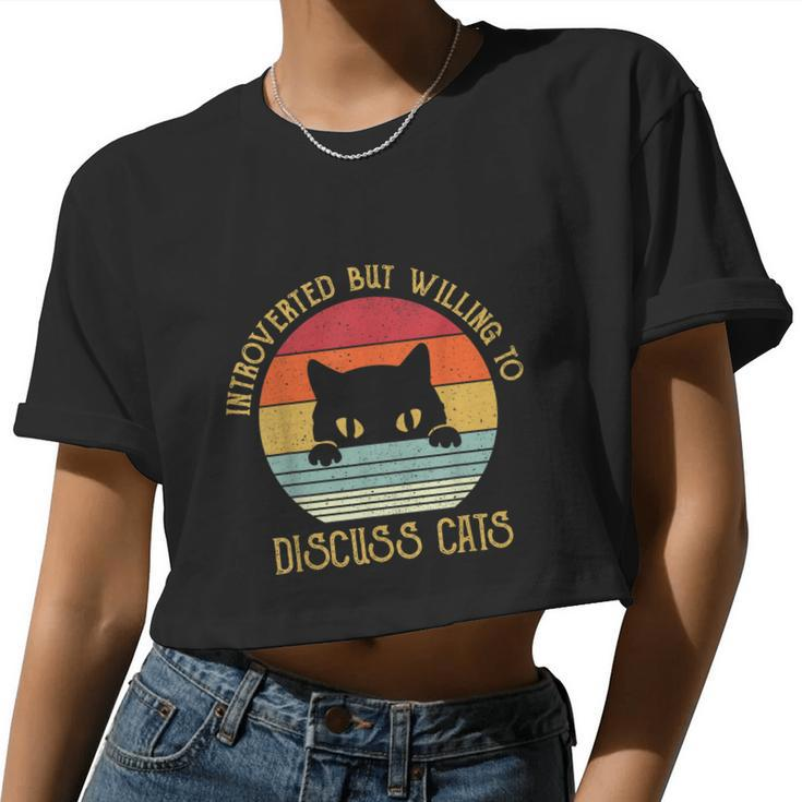 Introverted But Willing To Discuss Cats T Shirts Women Cropped T-shirt
