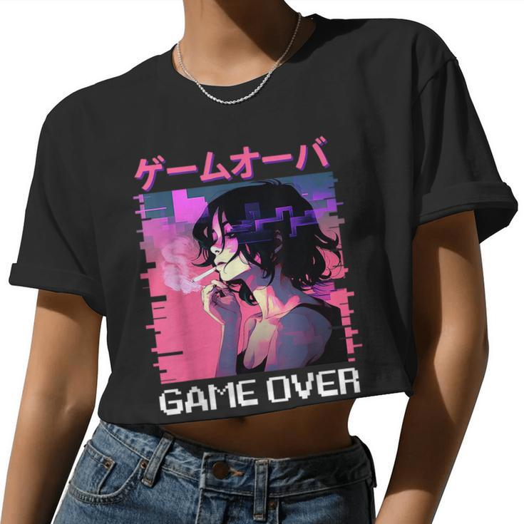 Japanese Vaporwave Sad Anime Girl Game Over Indie Aesthetic Women Cropped T-shirt