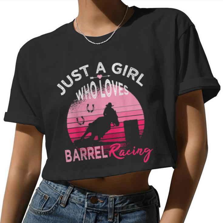 Just A Girl Who Loves Barrel Racing Horse Rodeo Cowgirl Pink Women Cropped T-shirt