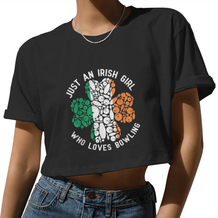 Just An Irish Girl Loves Bowling Shamrock St Patrick Women Cropped T-shirt