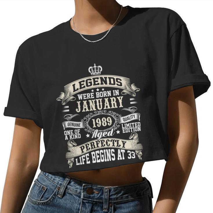 Legends Were Born In January 1989 Vintage 33Rd Birthday For Men & Women Women Cropped T-shirt