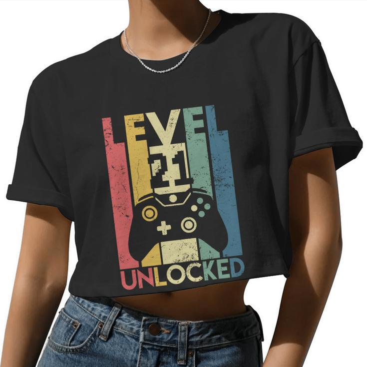 Level 21 Unlocked Shirt Video Gamer 21St Birthday Women Cropped T-shirt