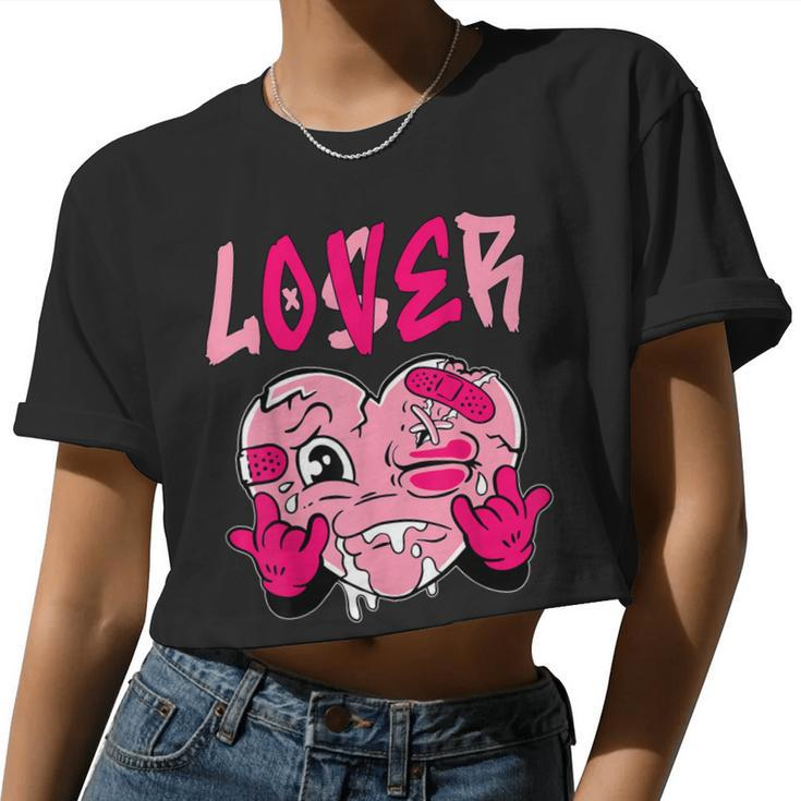 Loser Lover Pink Drip Heart Matching Outfit Women Women Cropped T-shirt