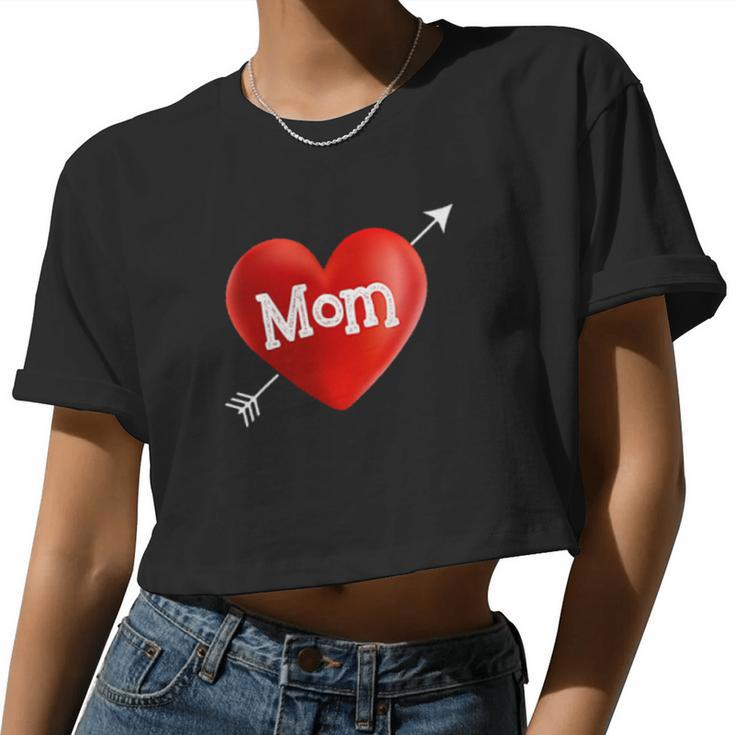 I Love My Mom Is My Valentine Day Heart  Women Cropped T-shirt