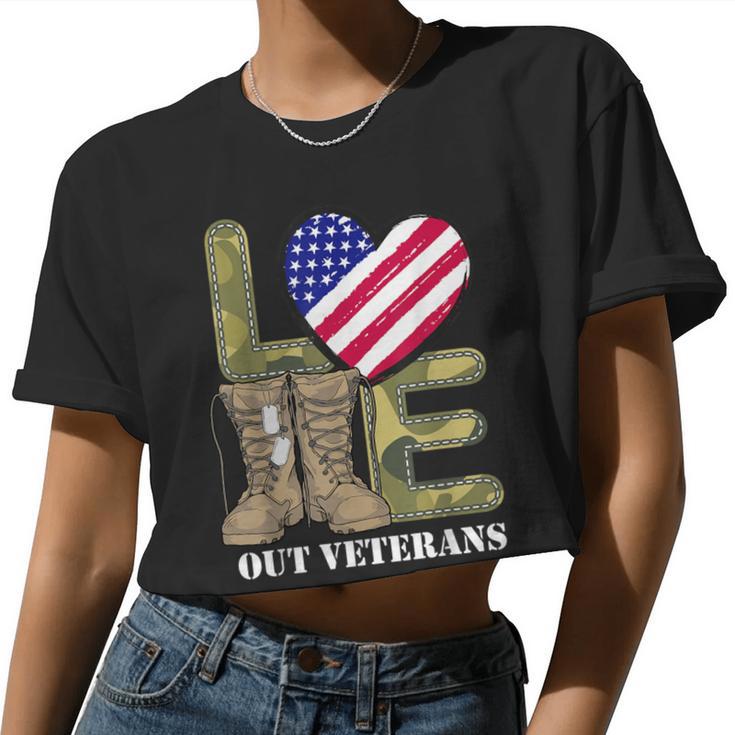 Love Our Veterans Day Proud Military Us Flag Men Women Women Cropped T-shirt