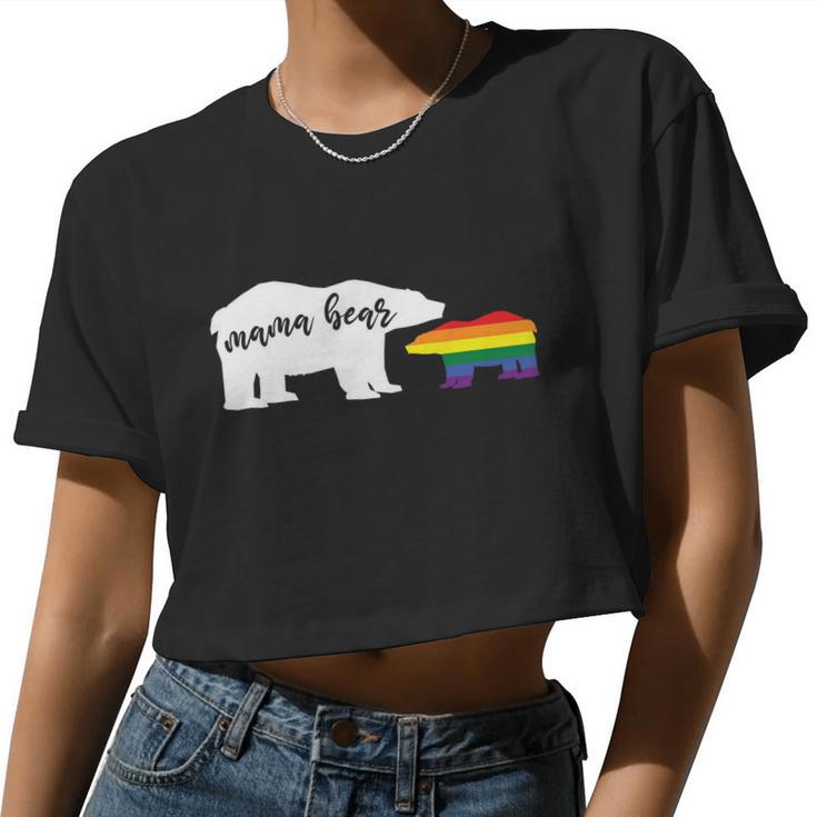 Mama Bear Lgbt Gay Pride Lesbian Bisexual Ally Quote Women Cropped T-shirt