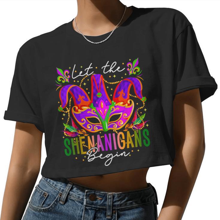 Mardi Gras Costume Let The Shenanigans Begin Mask Women Women Cropped T-shirt