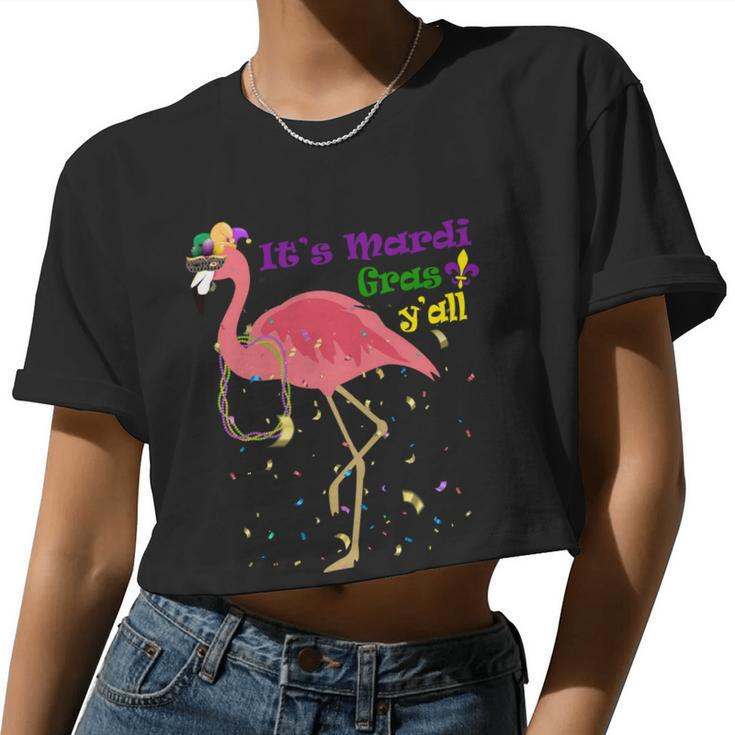 Mardi Gras Flamingo Women Cropped T-shirt