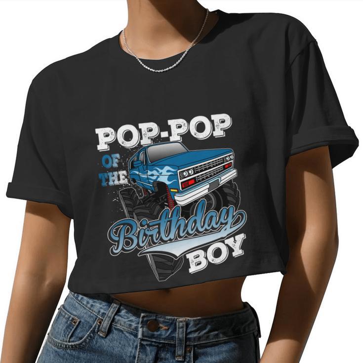 Mens Popgiftpop Of The Birthday Boy Monster Truck Birthday Women Cropped T-shirt