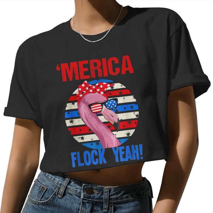 Merica Flock Yeah 4Th July Patriotic Flamingo 1 Women Cropped T-shirt