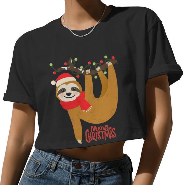 Merry Christmas Sloth Slothmas Women Cropped T-shirt