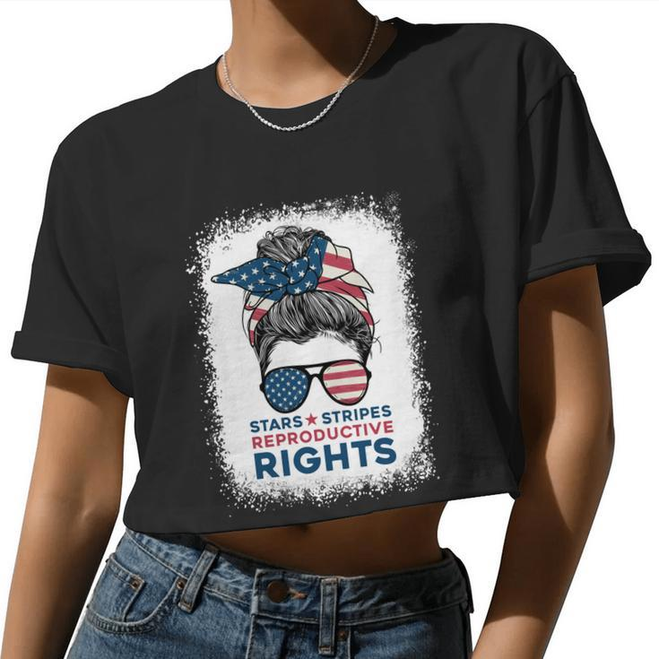 Messy Bun American Flag Stars Stripes Reproductive Rights V3 Women Cropped T-shirt