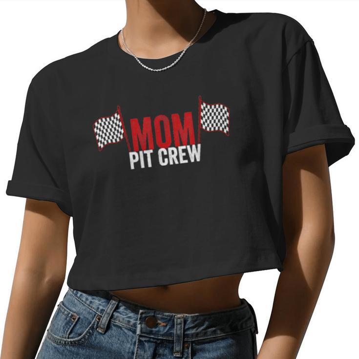 Mom Pit Crew Vintage For Racing Party Women Cropped T-shirt