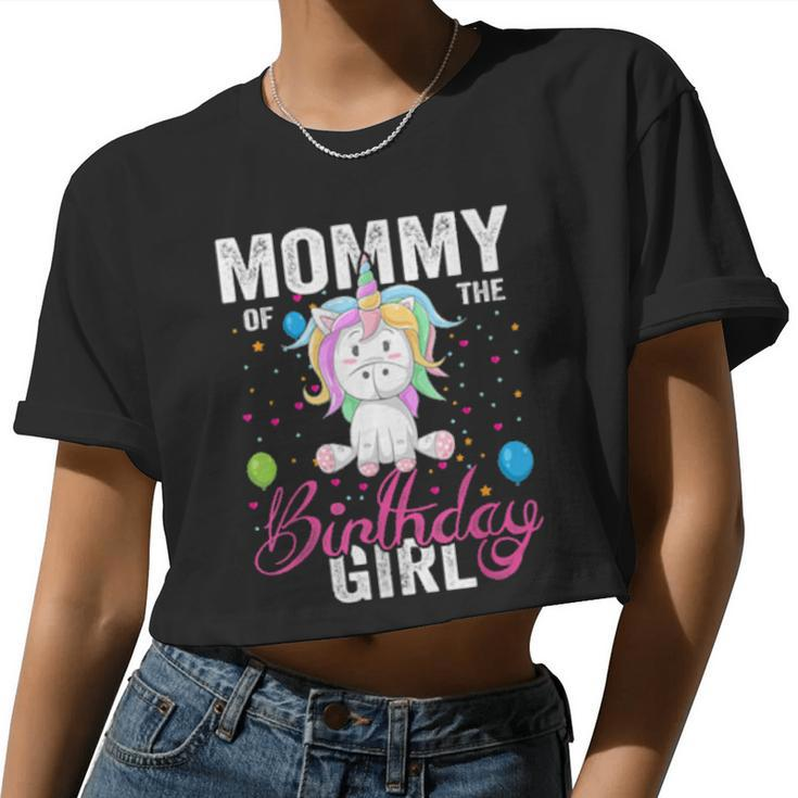 Mommy Of The Birthday Girl Cool Xmas Unicorn Women Cropped T-shirt