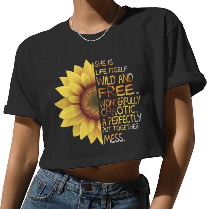 Mother Grandma Sunflower She Was Life Itself Wild And Free 45 Mom Grandmother Women Cropped T-shirt