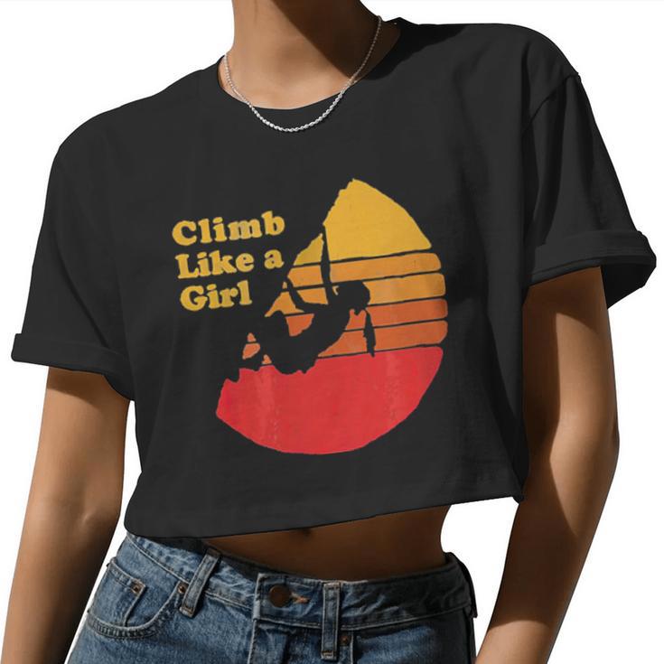 Mountain Climb Like A Girl Distressed Women Cropped T-shirt