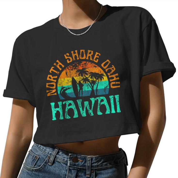 North Shore Oahu Hawaii Surf Beach Surfer Waves Girls Women Cropped T-shirt