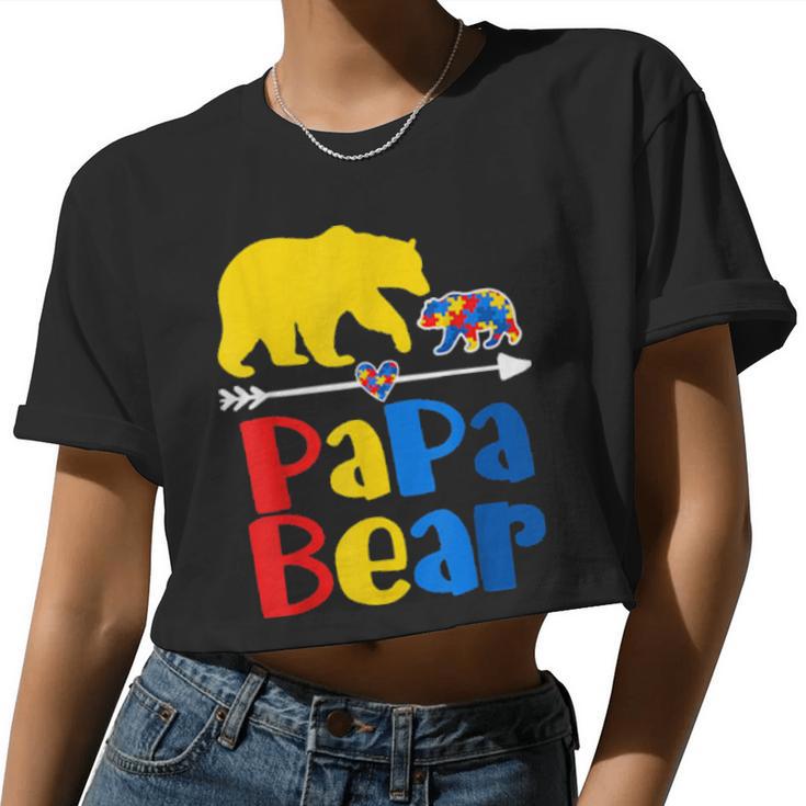 Papa Bear Puzzle Piece Autism Awareness Autism Mom Dad Women Cropped T-shirt