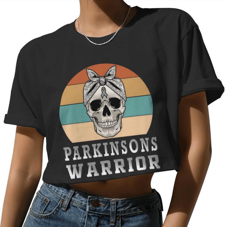 Parkinsons Warrior Skull Women Vintage Grey Ribbon Parkinsons Parkinsons Awareness Women Cropped T-shirt