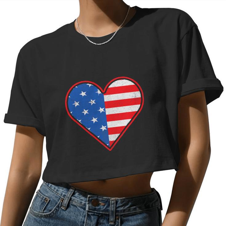 Patriotic American Flag Heart For 4Th Of July Girl Women Cropped T-shirt