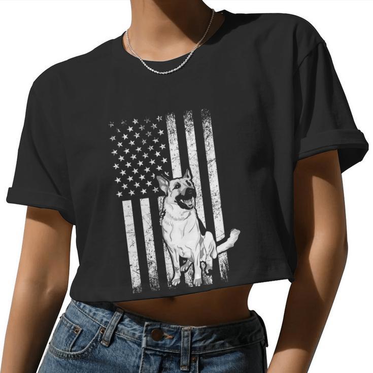 Patriotic German Shepherd American Flag Dog Lover V4 Women Cropped T-shirt