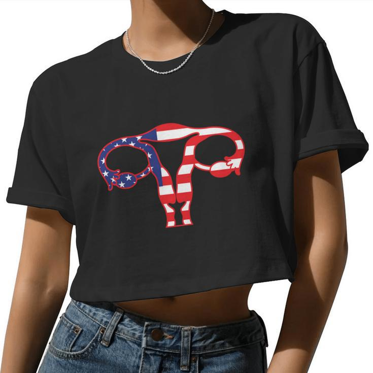 Patriotic Uterus American Flag Women's Rights 1973 Pro Roe Women Cropped T-shirt
