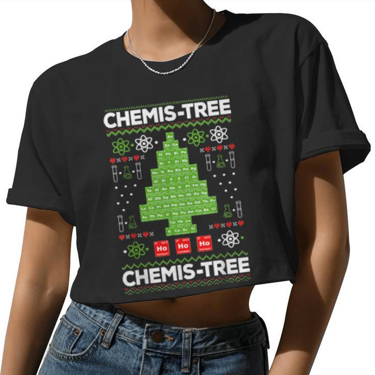 Periodic Table Tree Oh Chemistree Fun Chemistry Teacher Xmas Women Cropped T-shirt