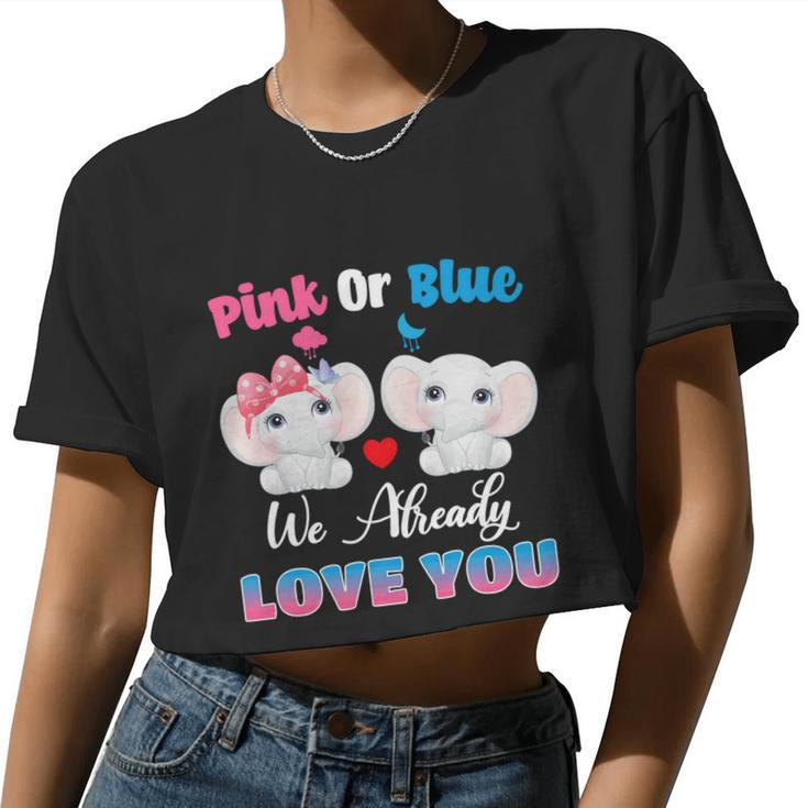 Pink Or Blue We Always Love You Elephant Gender Reveal Women Cropped T-shirt